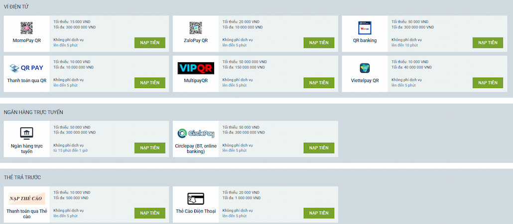 Nạp và rút tiền dễ dàng